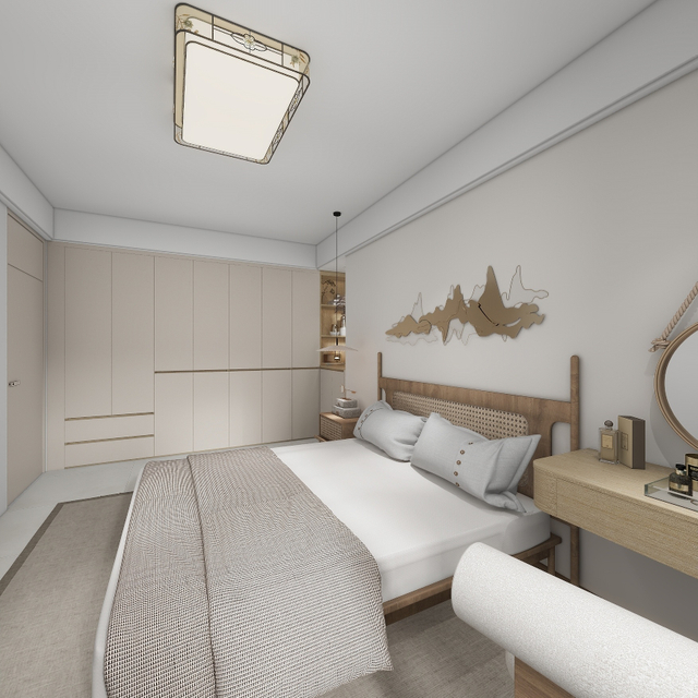 Móveis simples de grãos de madeira com guarda-roupa de cor clara