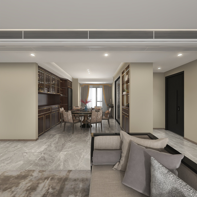 Novo armário de TV da sala de estar em estilo chinês com estilo de painel de porta de madeira escura