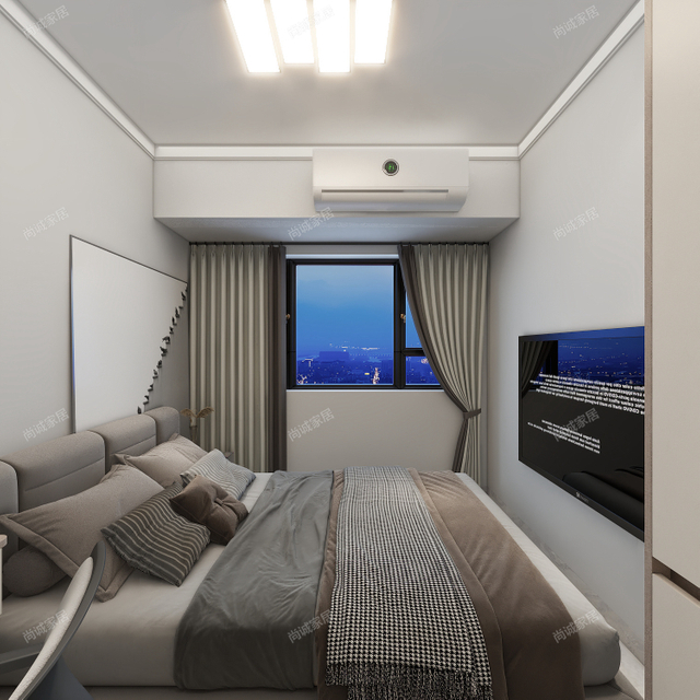 Estilo moderno segundo quarto com um guarda -roupa de cor clara